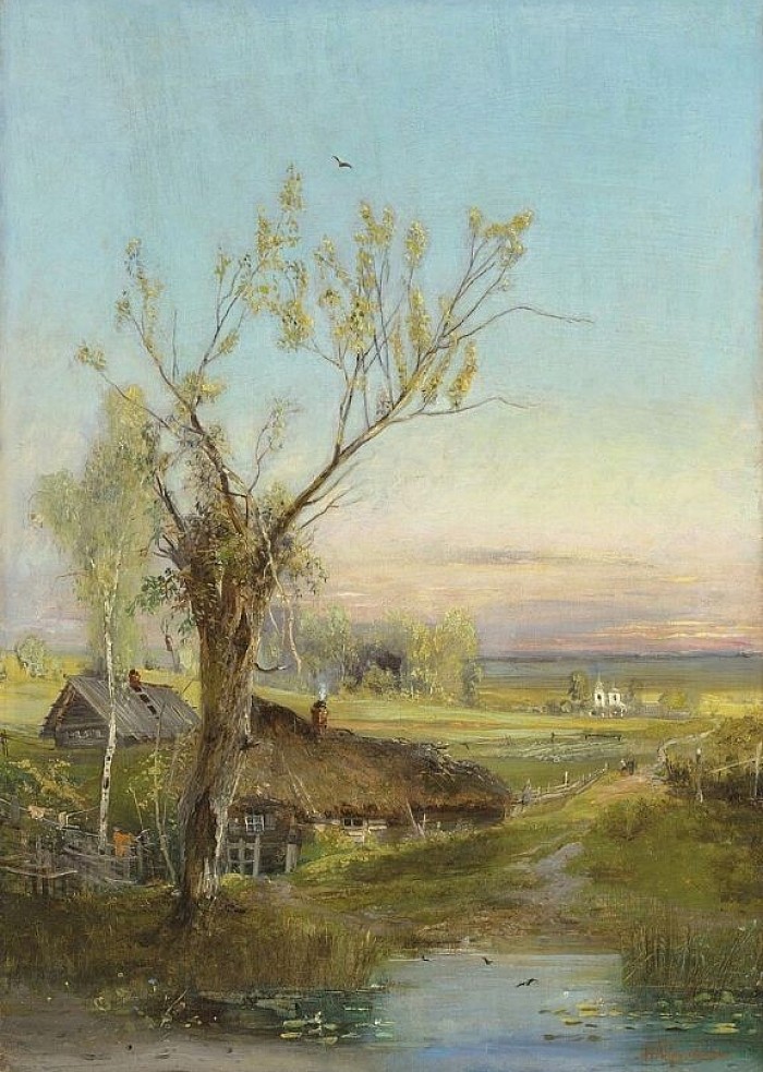 А.К. Саврасов. Деревня на берегу реки. Холст, масло. 1880 год.